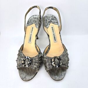 Manolo Blahnik Metalic Animal Print Sandals IT36/US6